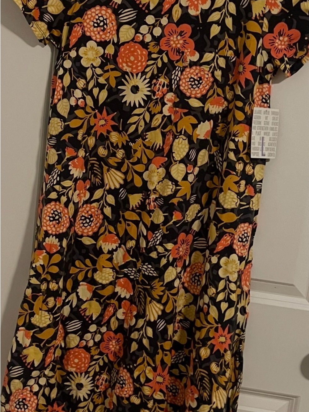Black Floral Midi Carly Dress with Orange & Cream Blooms